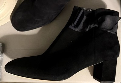 Kate Spade Langley Black Suede Leather Big Bow Round Toe Ankle Boot Women Sz 9.5