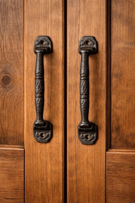 #ad 2 RUSTIC Cast Iron Barn Handles Gate Pull Shed Door Handles Fancy Drawer Pulls $13.50