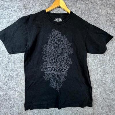Byerly Boards x Acme Tattoo Co T-Shirt Mens Large Black Skull Roses Crew Neck