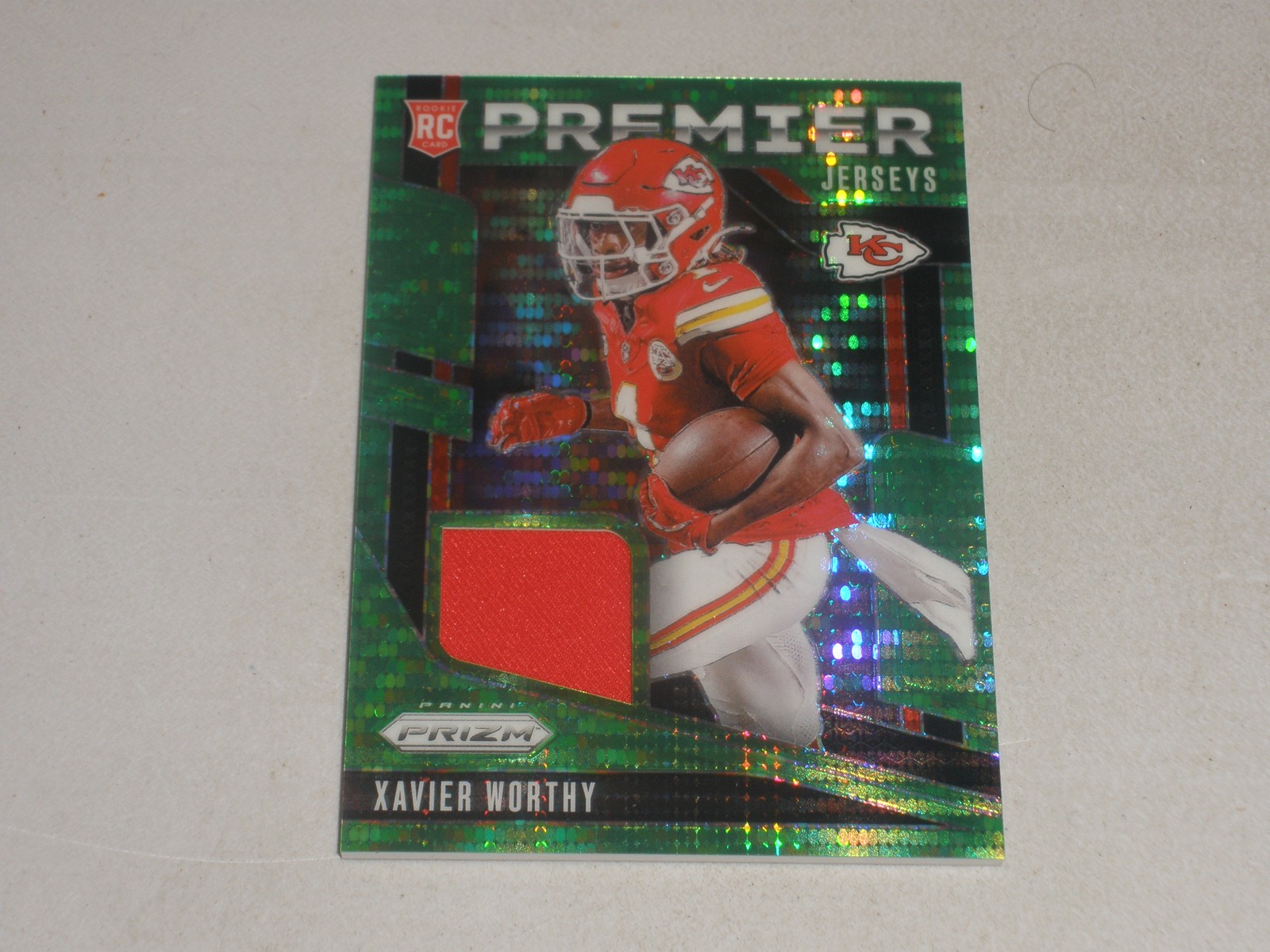 2024 Panini Prizm Premier Neon Green Prizm Jersey #XWY Xavier Worthy Rookie RC