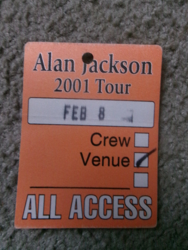 Feb 8, 2001, Alan Jackson Tour Venue All Access Guest Pass free shipping