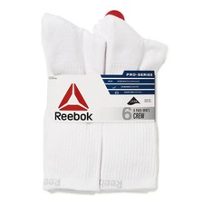 Reebok  Men's Pro Series Black Cotton Cushion Crew Socks, 6-Pack