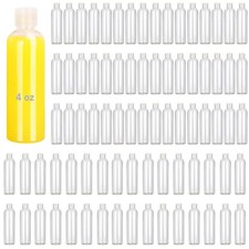 100 Pack 4 oz Plastic Squeeze Bottles with Top Flip Caps, Clear, BPA-Free, Tr...