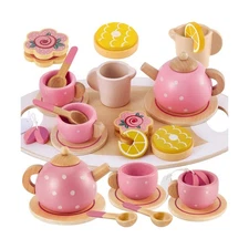 BUYGER Kids Wooden Tea Party Set for Little Girls Toddler Pretend P... Fast Ship