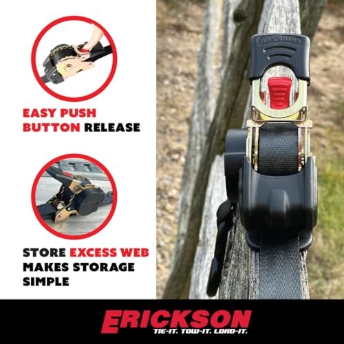 Erickson 34413 Pro Series Black 1" x 6' Retractable Ratcheting Tie-Down Strap,