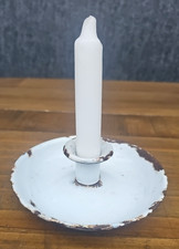 VINTAGE WHITE ENAMEL CHAMBERSTICK CANDLE HOLDER - MISSING HANDLE - RUSTIC DECOR
