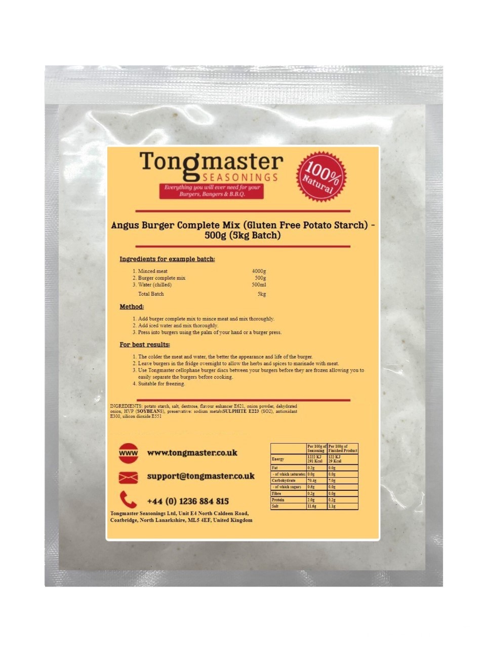 Angus Burger Complete Mix (Gluten Free Potato Starch) - 500g