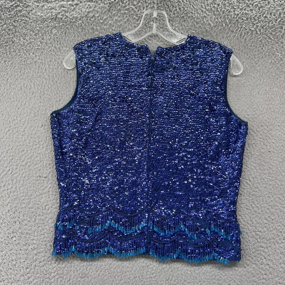 Top vintage con cuentas a mano para mujer flecos de lentejuelas grandes Hong Kong años 50 60 lana glamurosa Foto 2 de 4