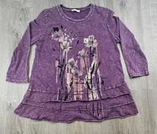 Jess & Jane Floral Print Layered Tunic Top Large Sierra Plum