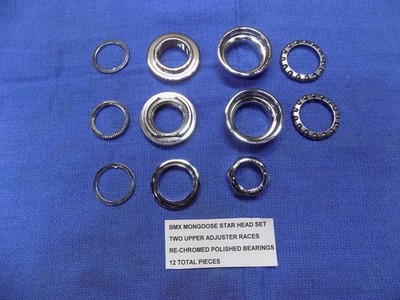 BICYCLE BMX MONGOOSE STAR HEAD SET 2 ADJUSTING RACES CUPS BEARINGS RE-CHROMED #9