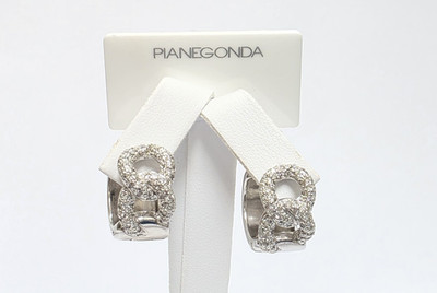 VTG FRANCO PIANEGONDA STERLING SILVER PAVE DIAMOND HUGGIE EARRINGS ~ 1 inch