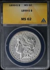 1899-S $1 Silver Morgan Dollar $1 ANACS MS62