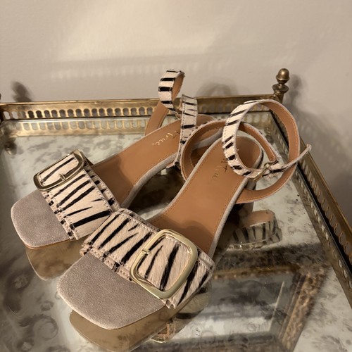 Diba True Shoes Womens Size 7 Zebra Animal Print Block Heel Sandals Buckle Strap - Picture 1 of 8