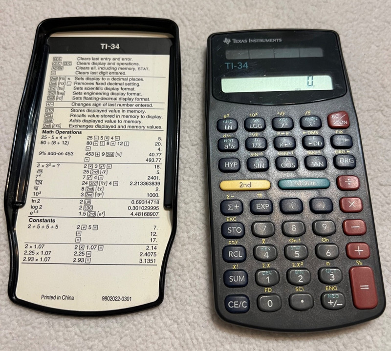 Used Texas Instruments TI-34 Calculator Solar Powered Works Vintage 90s