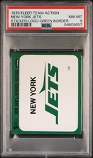 1978 Fleer Team Action NY Jets  Sticker Logo Green Border PSA 8 Pop 1 -0 higher