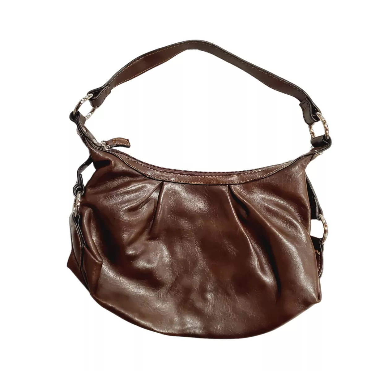 Rosetti Faux Leather Chocolate Brown Vinyl Purse Hand Shoulder Bag Zip 12x8