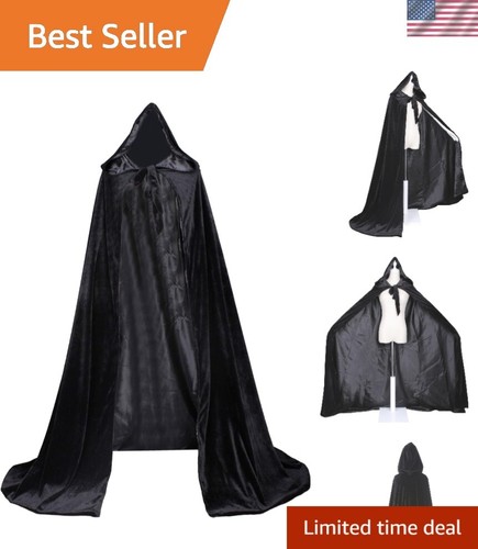 Renaissance Medieval Velvet Cloak Cape Lined Satin Cosplay Costume Hooded Gown
