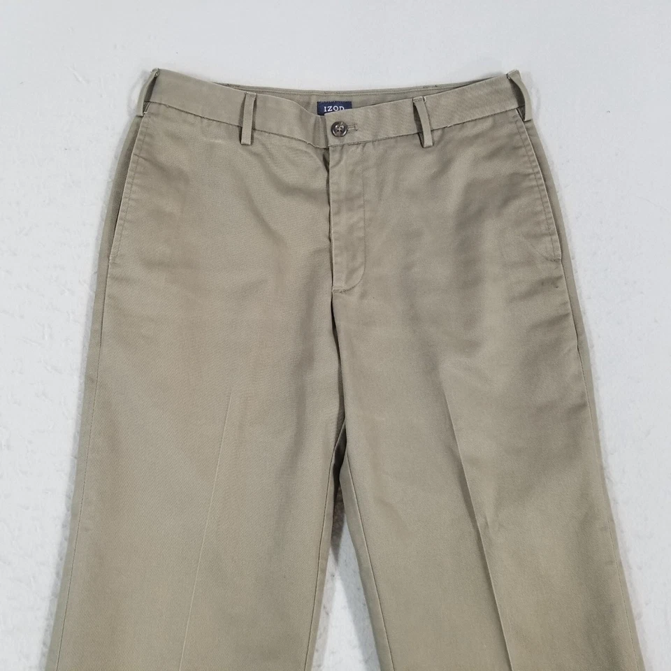 Izod Caqui Chino Pantalones Hombre 32x34 Marrón Retro Preppy Negocios Informales Foto 2 de 4