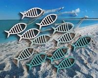12 X Holz-Fisch 8,5X3,5*DekohäNger-Fische*Shabby*Maritim*Weiß/Blau Deko-HäNger