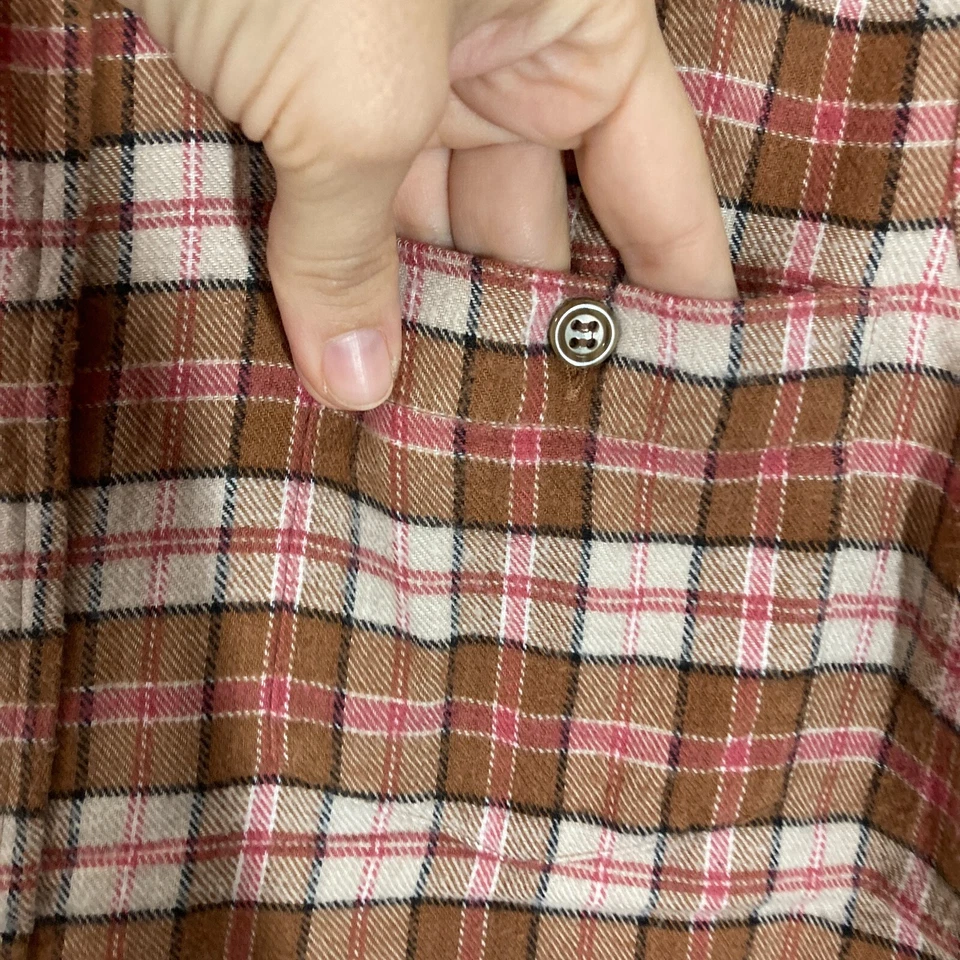 Camisa de franela vintage Sears manga larga a cuadros niños talla 16 años 70 80 marrón adolescente Foto 2 de 4