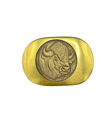Bison Bust Belt Buckle  Cast Polished Brass  Made in USA