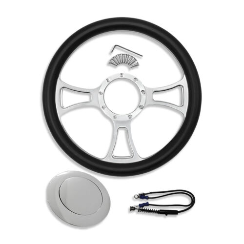 Trinity Style Chrome 14" Steering Wheel & Aluminum 9 Holes Smooth Horn Button - Picture 2 of 8