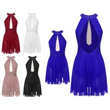 Womens Dancewear Gymnastics Figure Skating Dresses Shiny Lyrical Dance Dress