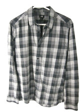 H M Mens Shirt L Grey Plaid Long Sleeve Button Collar