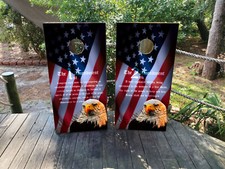 WATERPROOF FADEPROOF Cornhole Board Wraps / USA Flag 1st Second Amendment