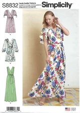 Simplicity S8832 Flirty, Femme Pullover Dress w Tie Belt Sz 14-22 UNCUT Pattern