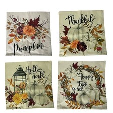 Set of 4 Fall Pillow Covers Pumpkin Thankful Happy Fall 17" x 17" Zippered