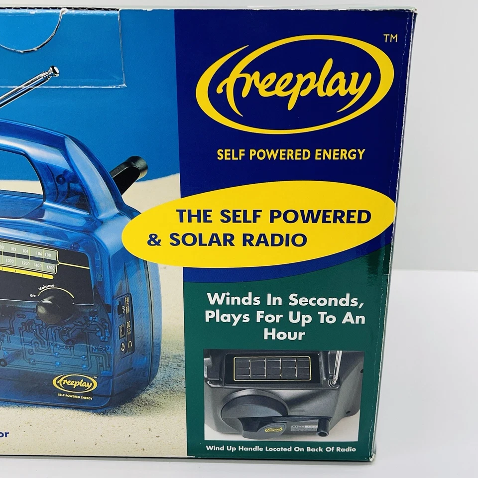Freeplay SELF POWERED & SOLAR RADIO AM/FM Wind Crank Up Transparent Blue VTG NEW - Image 4 of 4