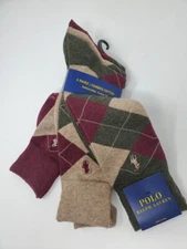 Polo Ralph Lauren Men's Socks Dress Argyle Crew 3 pack Socks, 10-13, Multi-Color