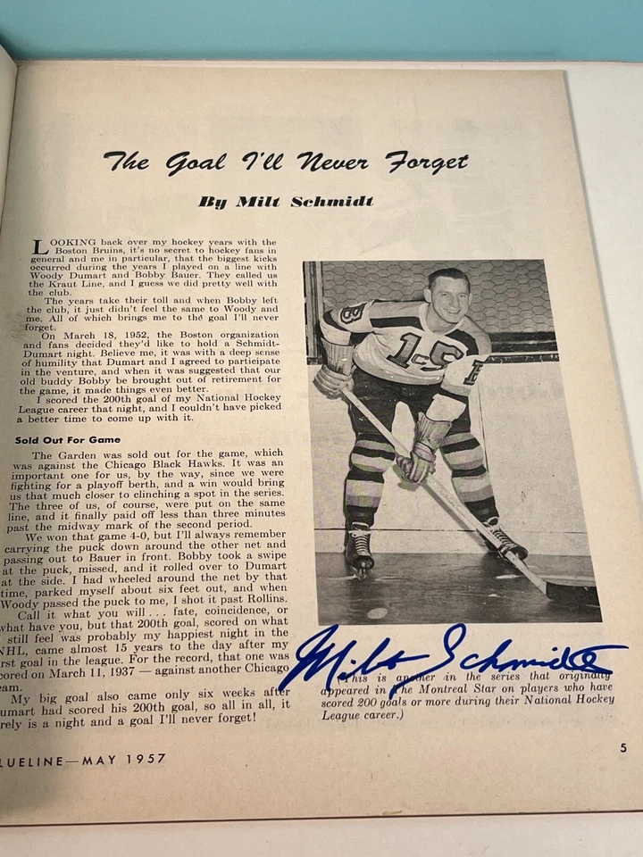 Maio 1957 Hóquei Blueline com Milt Schmidt Auto Gordie Howe Capa ALTA QUALIDADE!!🔥 - Imagem 2 de 4