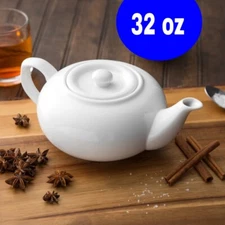 32 oz White Porcelain Teapot with Sunken Lid Tea Maker Dishwasher Safe