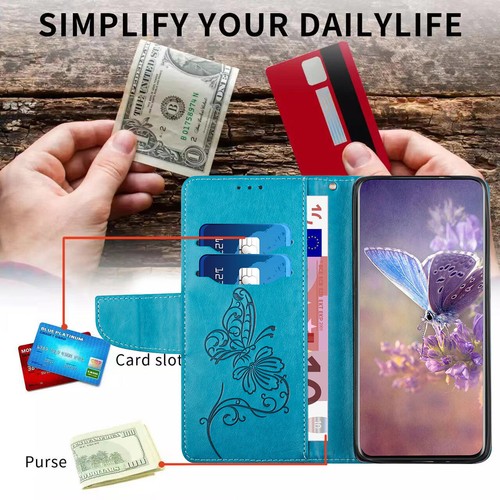 Case for iPhone 14 13 12 11 XS Pro Max XR Plus Leather Wallet Butterfly Pattern - Picture 36 of 57