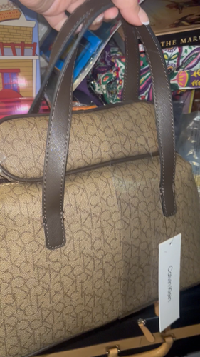 Calvin klein handbag top handle leather satchel With Pouch Brown Color - Video 1 of 1