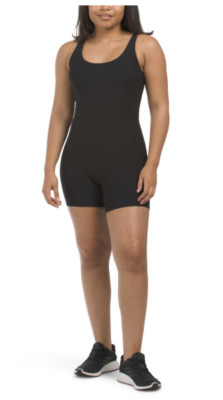Wilo the Label Women Active Romper Black Ribbed Athleisure Workout Travel Casual