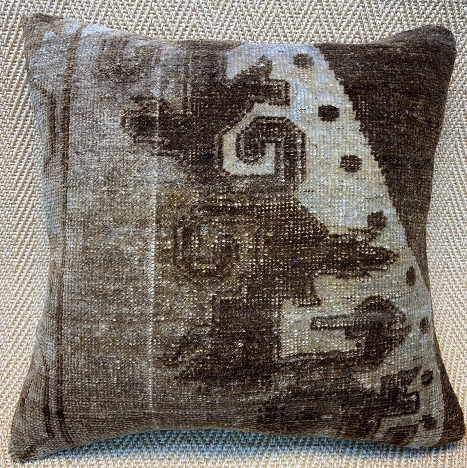 Kilim Funda Almohada Sofá Marrón Funda Almohada Lana Almohada Alfombra Almohada Cojín Beige Foto 3 de 4