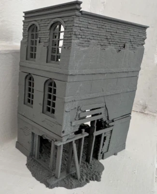 3DPRINTSTUDIO 28mm Damaged Shop with Townhouse City Building Wargaming Building Terrain Ruins