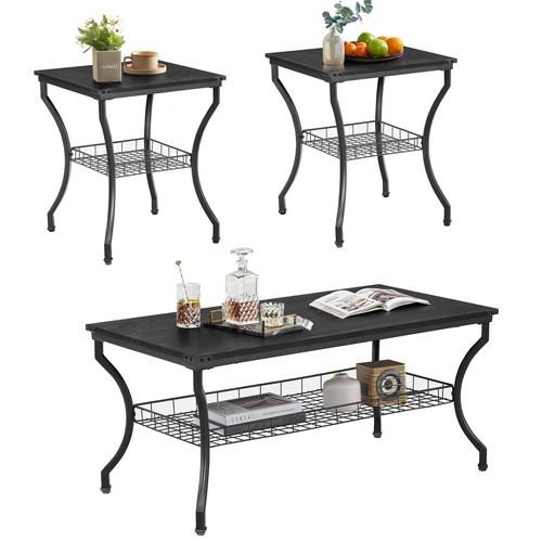 3 Pieces Living Room Table Sets Coffee And End Tables With Open Storage Shelves - Picture 8 of 8