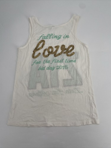 Zeta Tau Alpha ZTA Womens Tank Top S White Sorority Greek Falling In Love 2015 - Picture 6 of 8