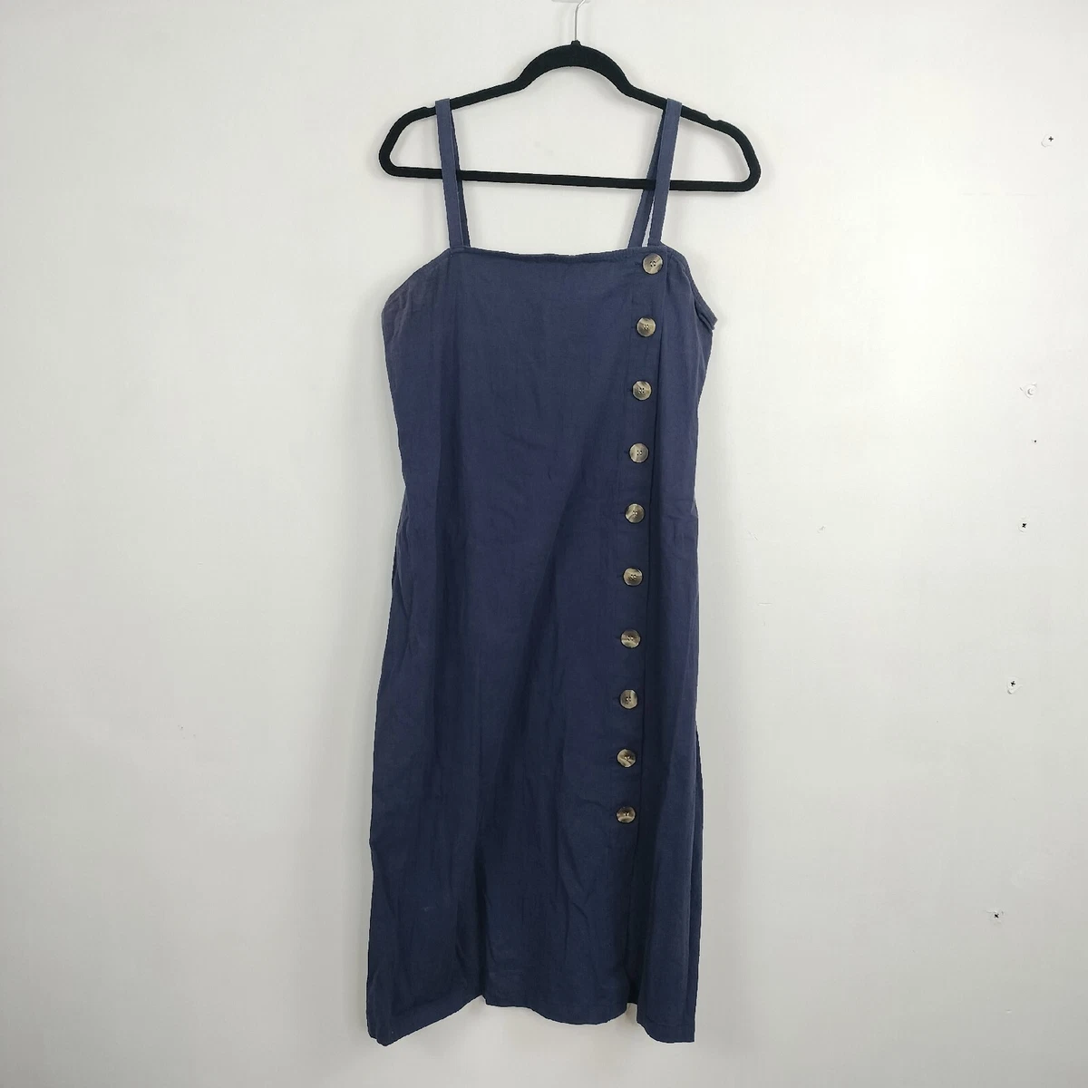 Linen Lux Size 14 Navy Blue Relaxed Pencil Dress Adjustable Straps