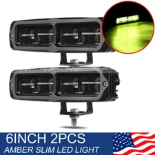 2X 6inch Yellow Amber LED Driving Work Lights Bar Spot Pods Fog Lamp Offroad SUV