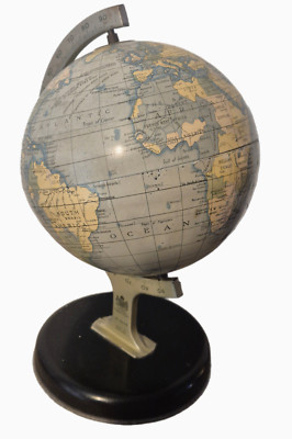 50er Jahre CHAD VALLEY TIN PLATE WORLD GLOBE No. 10174 ~ Royal Warrant Label ~ MCM