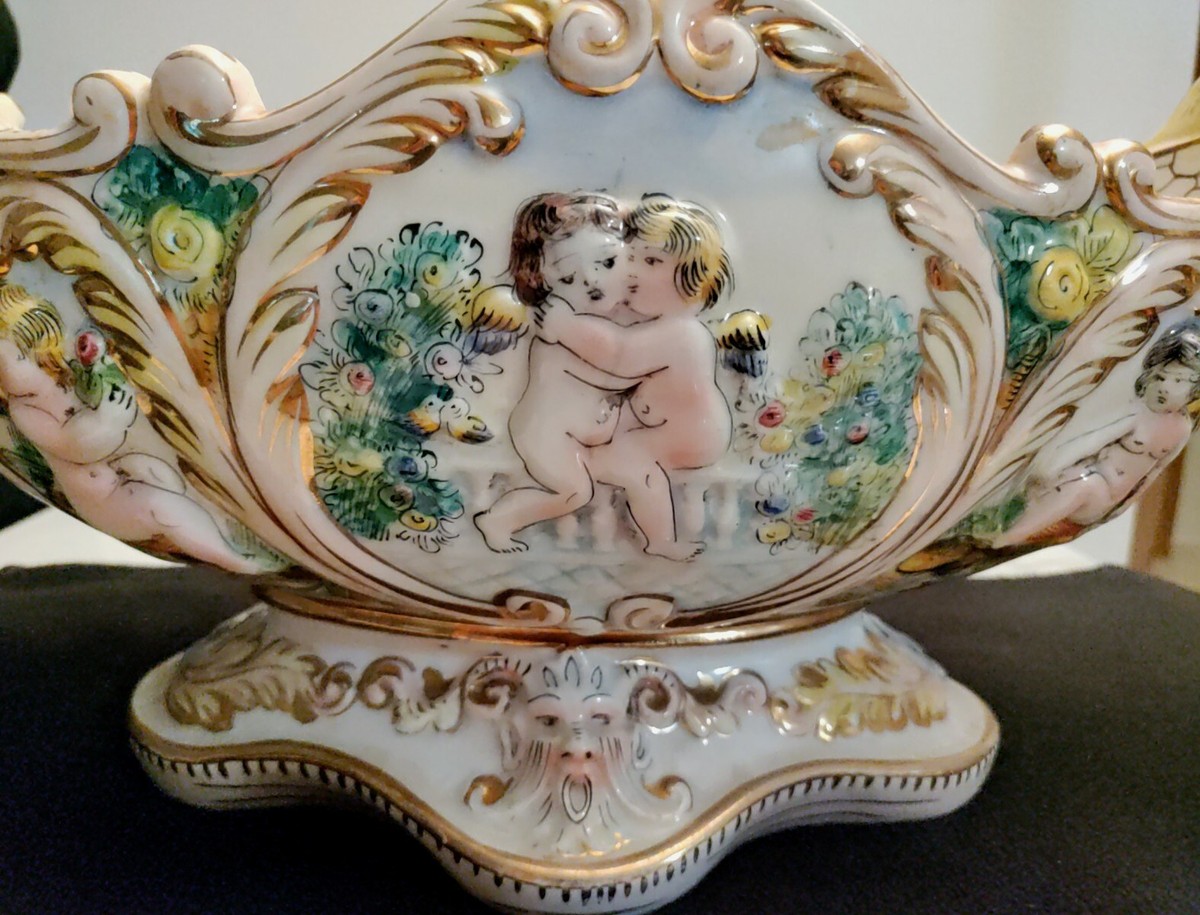Italian Capodimonte porcelain marked centerpiece Angel Theme
