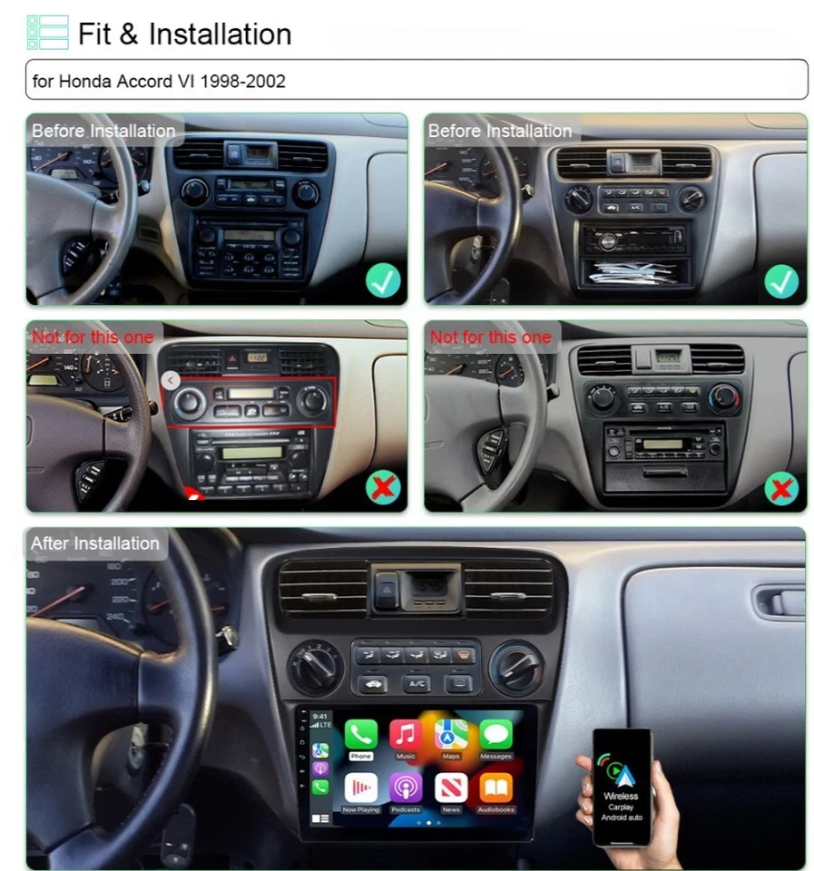 Radio estéreo de coche Apple CarPlay para Honda Accord 1998-2002 Android 15.0 GPS WIFI Foto 2 de 4