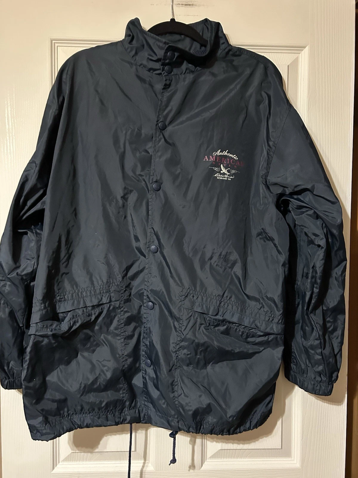 Vintage Eddie Bauer Men's Windbreaker Nylon Jacket Measures L/XL Hide Away Hood