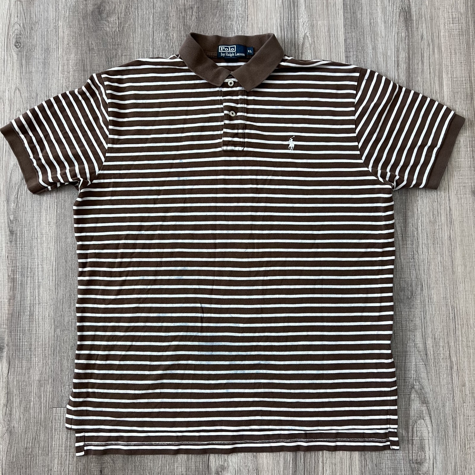 Classic Polo Ralph Lauren Men's Large Shirt Brown Striped Short Sleeve Pony Logo