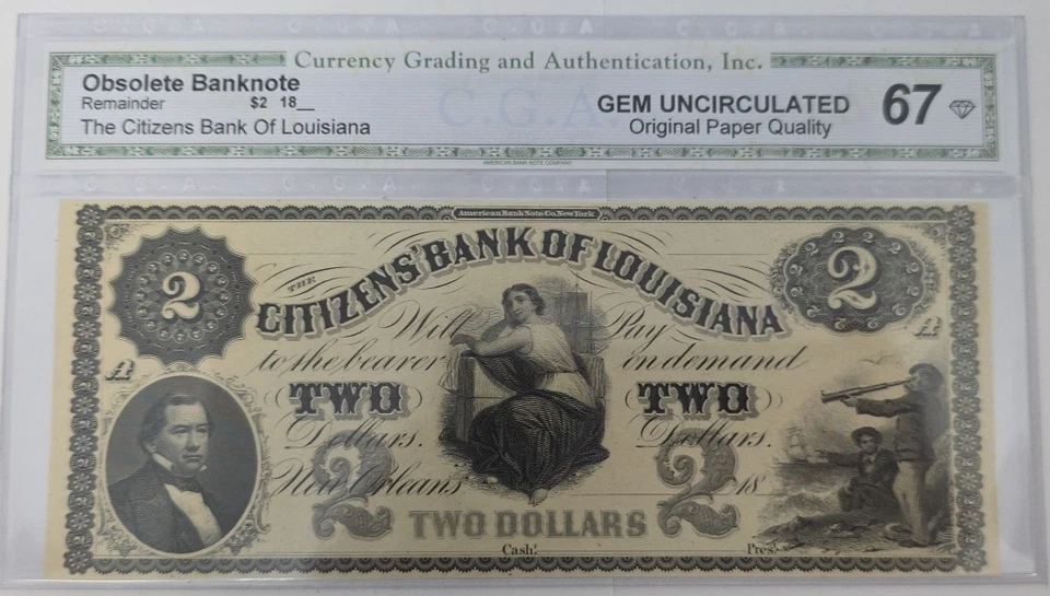 1800' $2 Dollar bill Grade 67 PMG NOLA CITIZENS BANK LOUISIANNA GEM UNCIRCULATED - Image 3 of 4